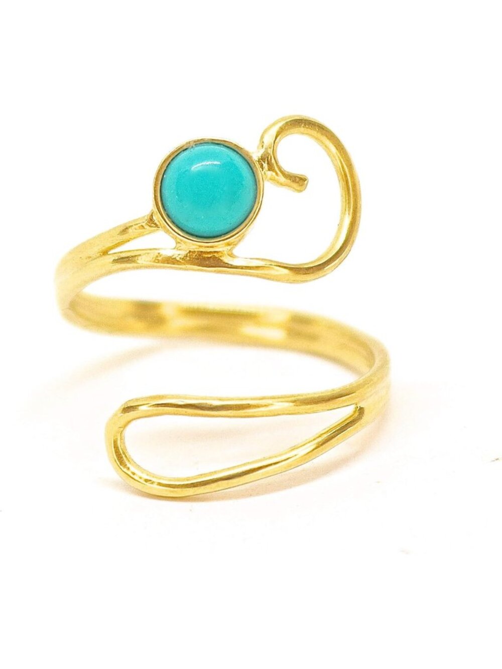 Turquoise Adjustable Ring, 14k Gold-Plated Boho Style, Unique Vintage Wrap, Size